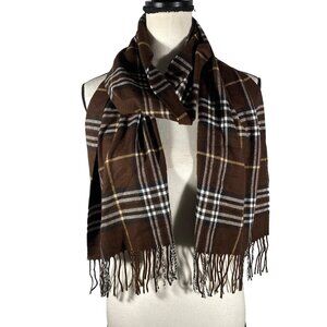 Brown Plaid 100% Cashmere Scarf Made In Scotland unisex preppy